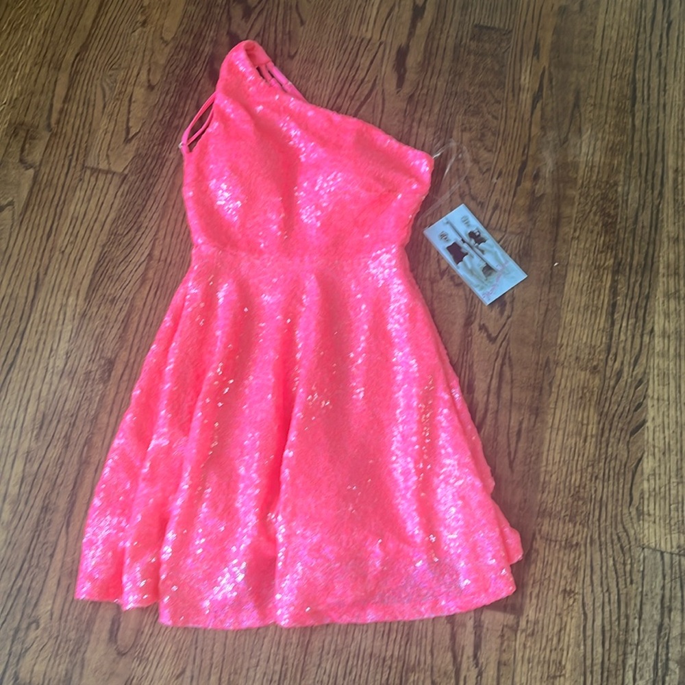 Bright pink sequin dress 0
